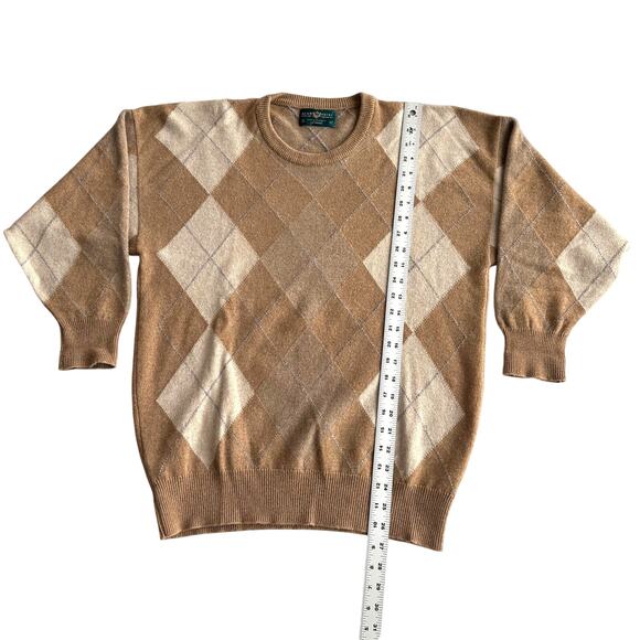 Alan Paine Great Britain 100% Cashmere Argyle Tan Crewneck Pullover Sweater L - Picture 8 of 9
